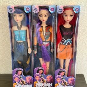 3pc set Fashion Dolls Set - Blue, Purple, Red
